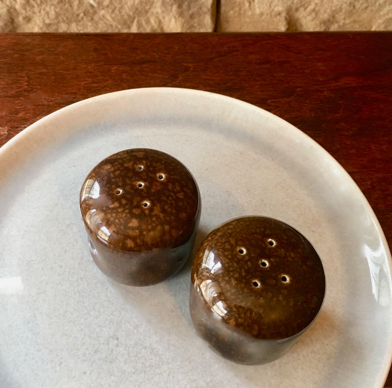 Russel Wright Black Chutney Salt & Pepper Shakers | American Modern Steubenville Pottery