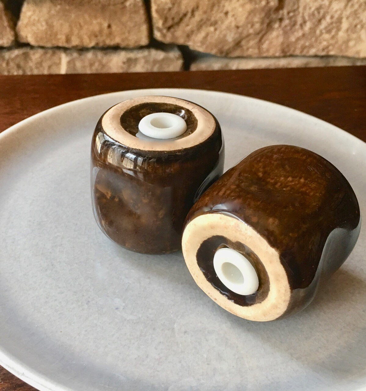 Russel Wright Black Chutney Salt & Pepper Shakers | American Modern Steubenville Pottery