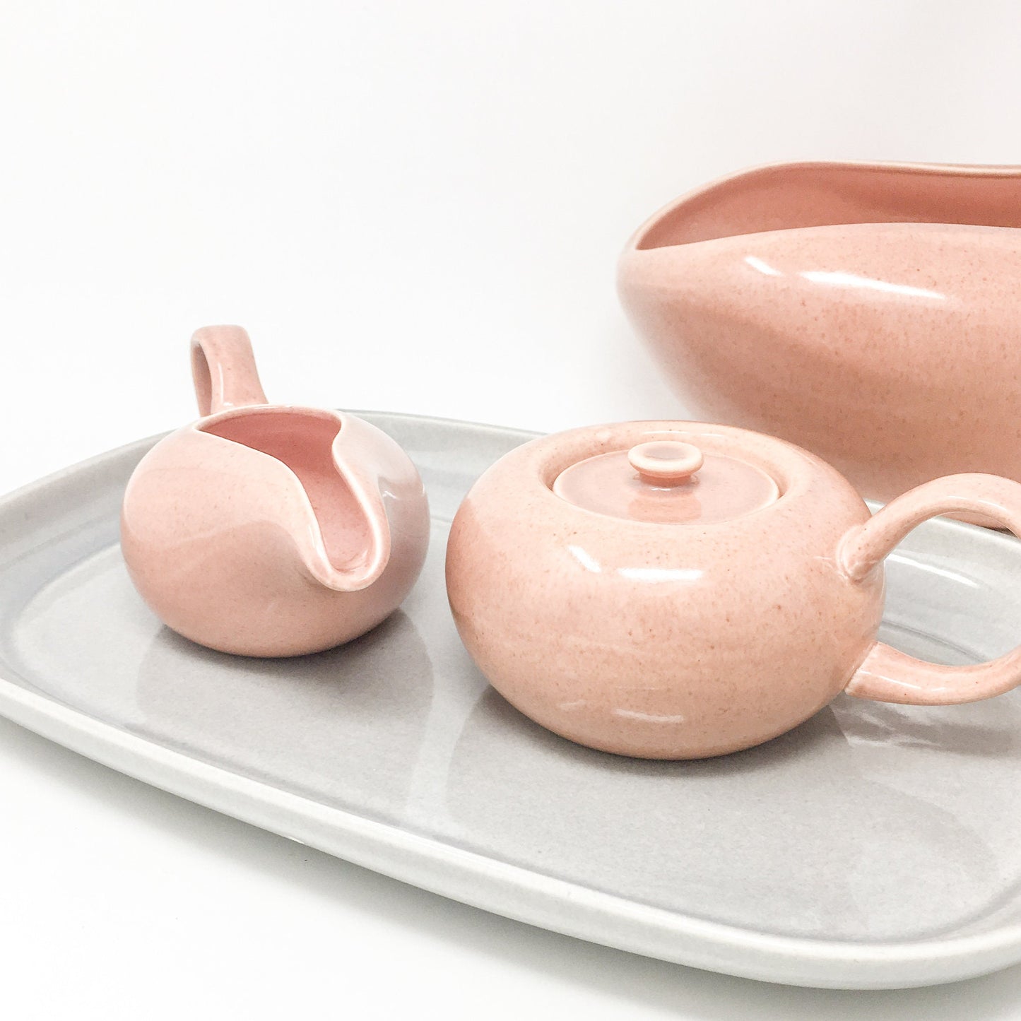 Russel Wright Coral Creamer and Sugar Bowl | MCM Steubenville Pottery