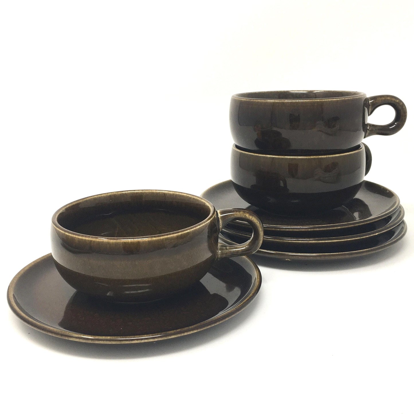 Russel Wright, American Modern, Black Chutney Flat Cup and Saucer, Steubenville Pottery, ca. 1950
