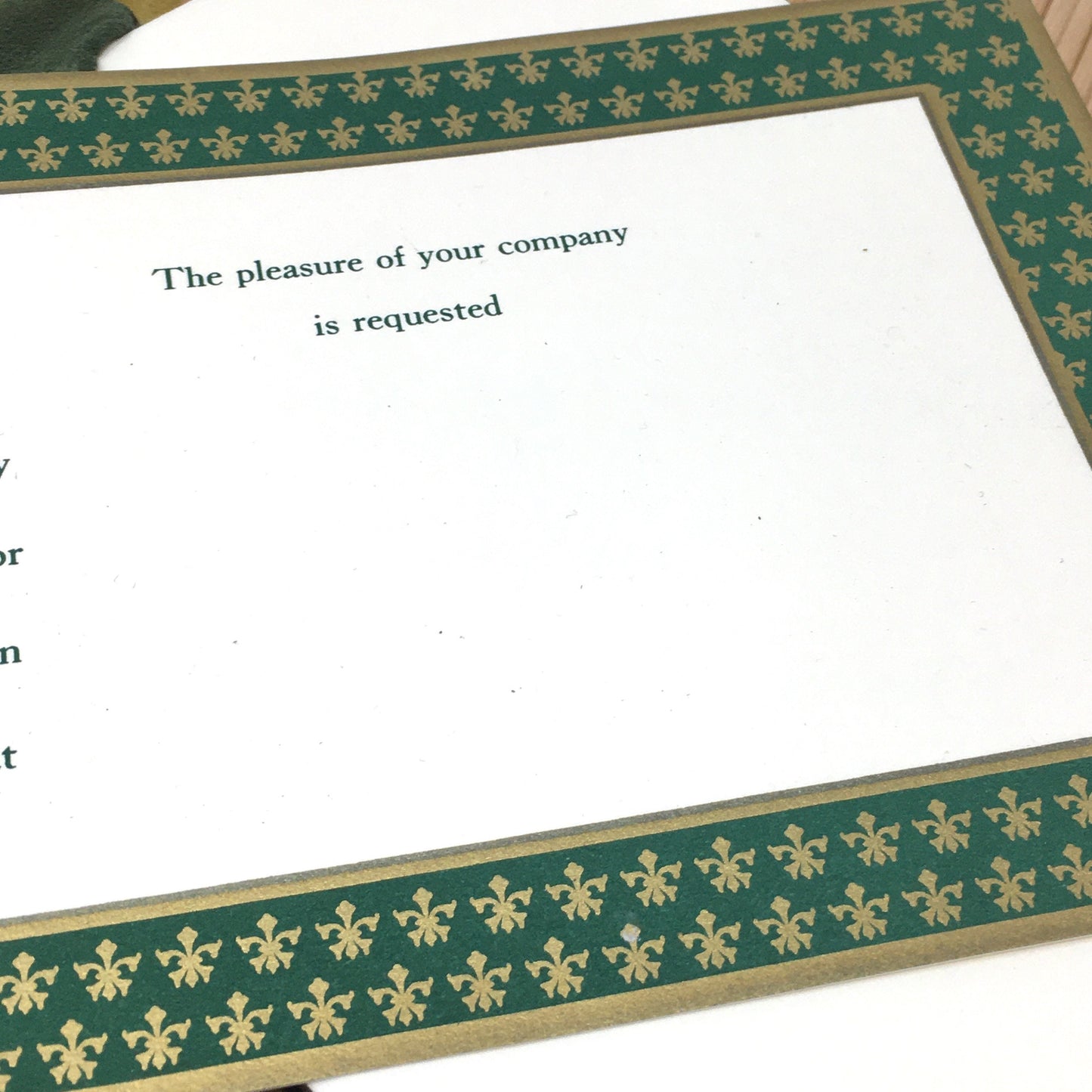 Crane Large Flat Invitations | Green Border Fleur-de-lis