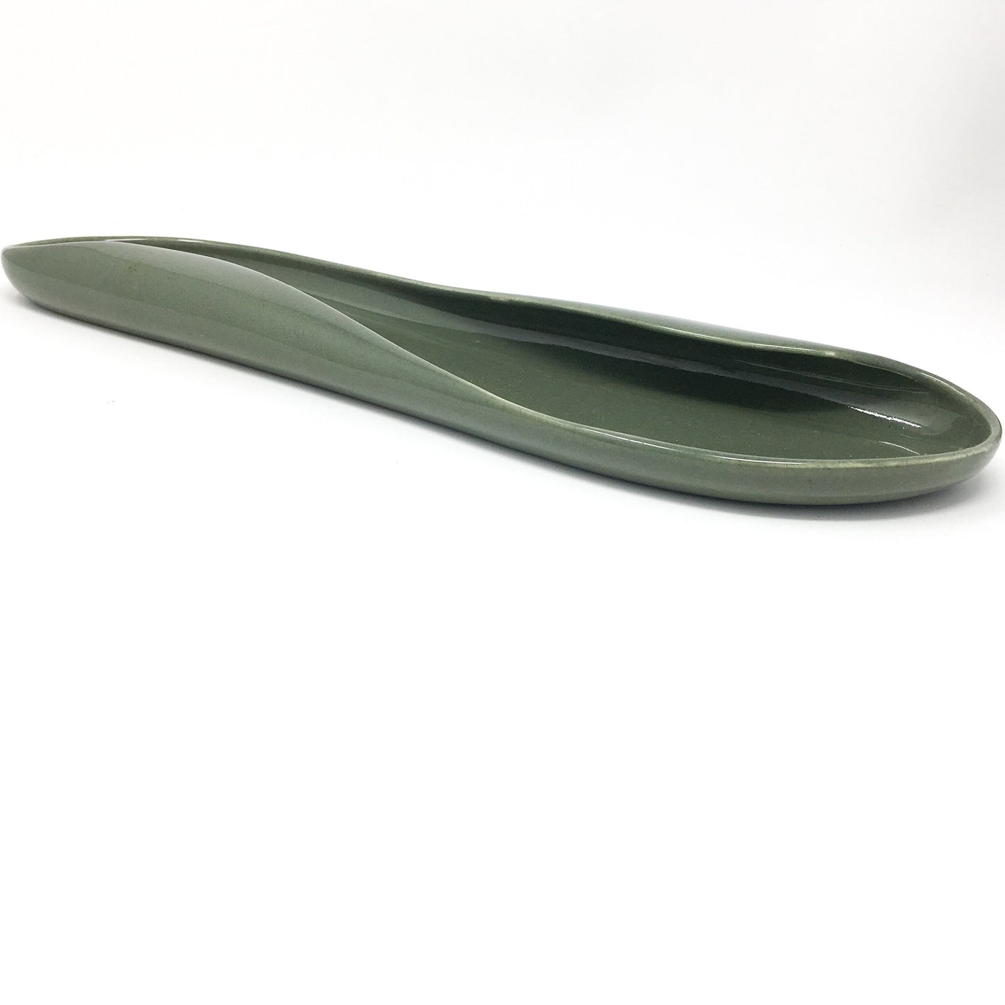 Russel Wright, Celery Tray, Cedar Green, MCM, American Modern, Steubenville Pottery, 1950s