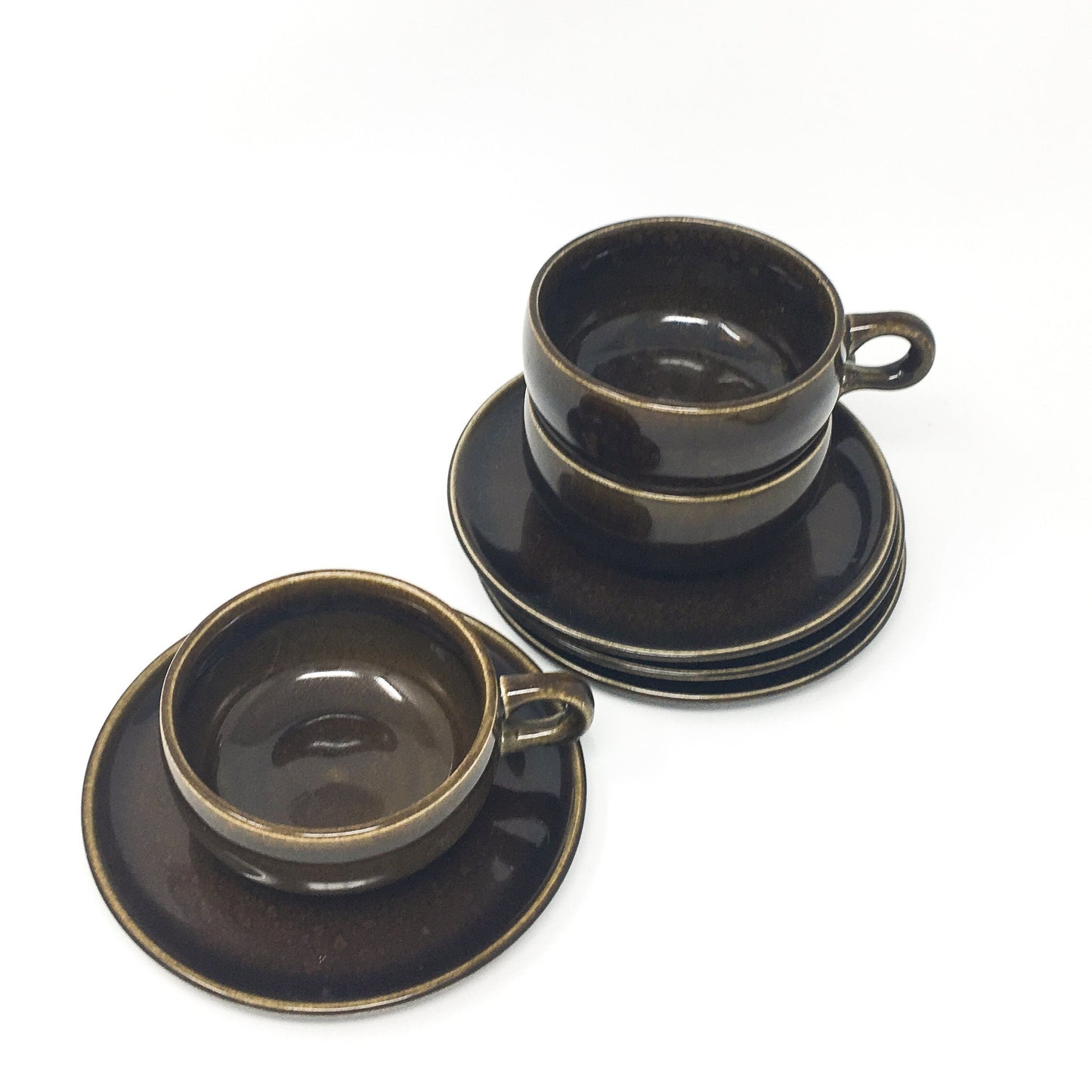 Russel Wright, American Modern, Black Chutney Flat Cup and Saucer, Steubenville Pottery, ca. 1950