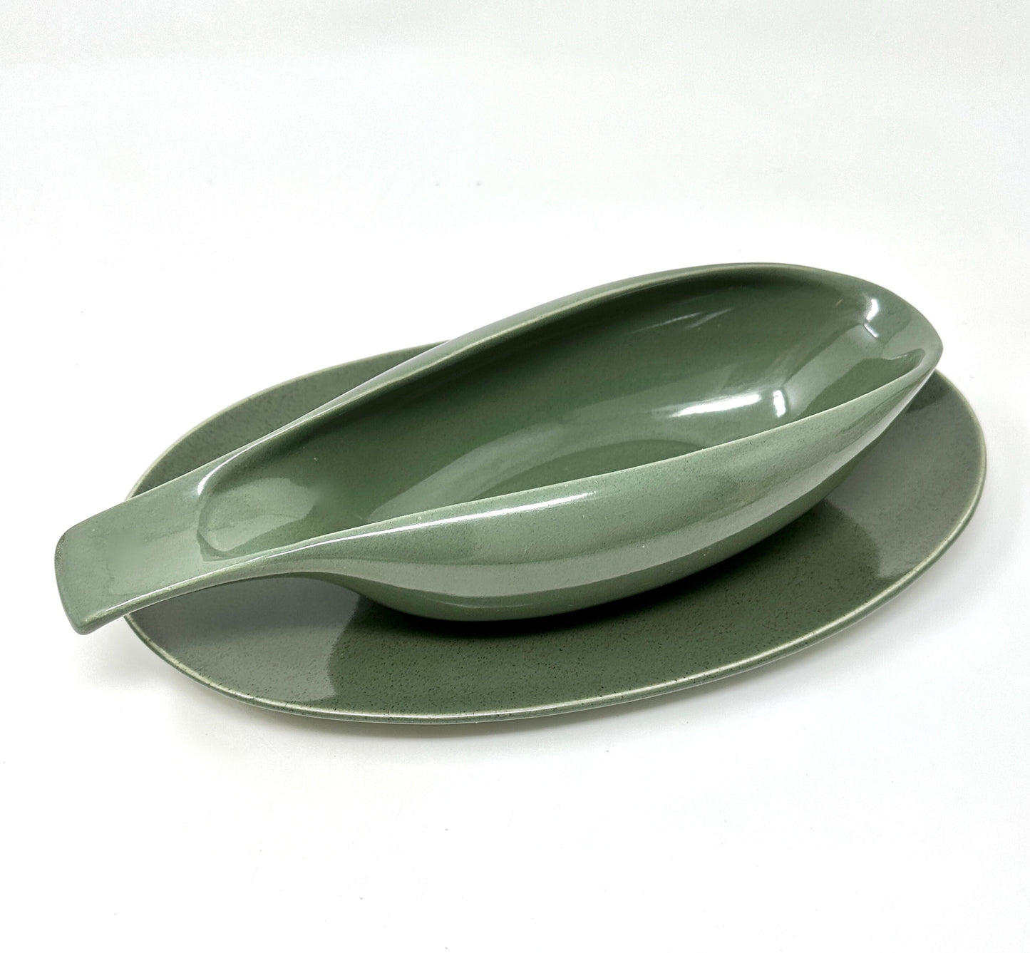 Russel Wright Cedar Green Gravy Boat and Liner | Vintage American Modern