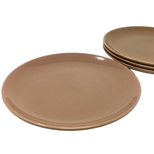 Set of brown ceramic plates on a white background