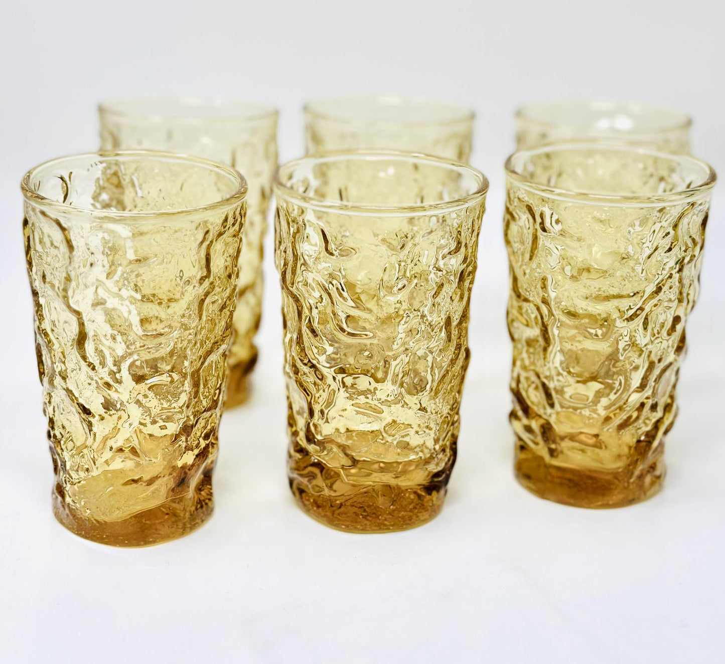 Anchor Hocking, Lido Milano, Six Juice Tumblers,  Honey Gold Amber Glass, Lancaster Ohio, 1970s