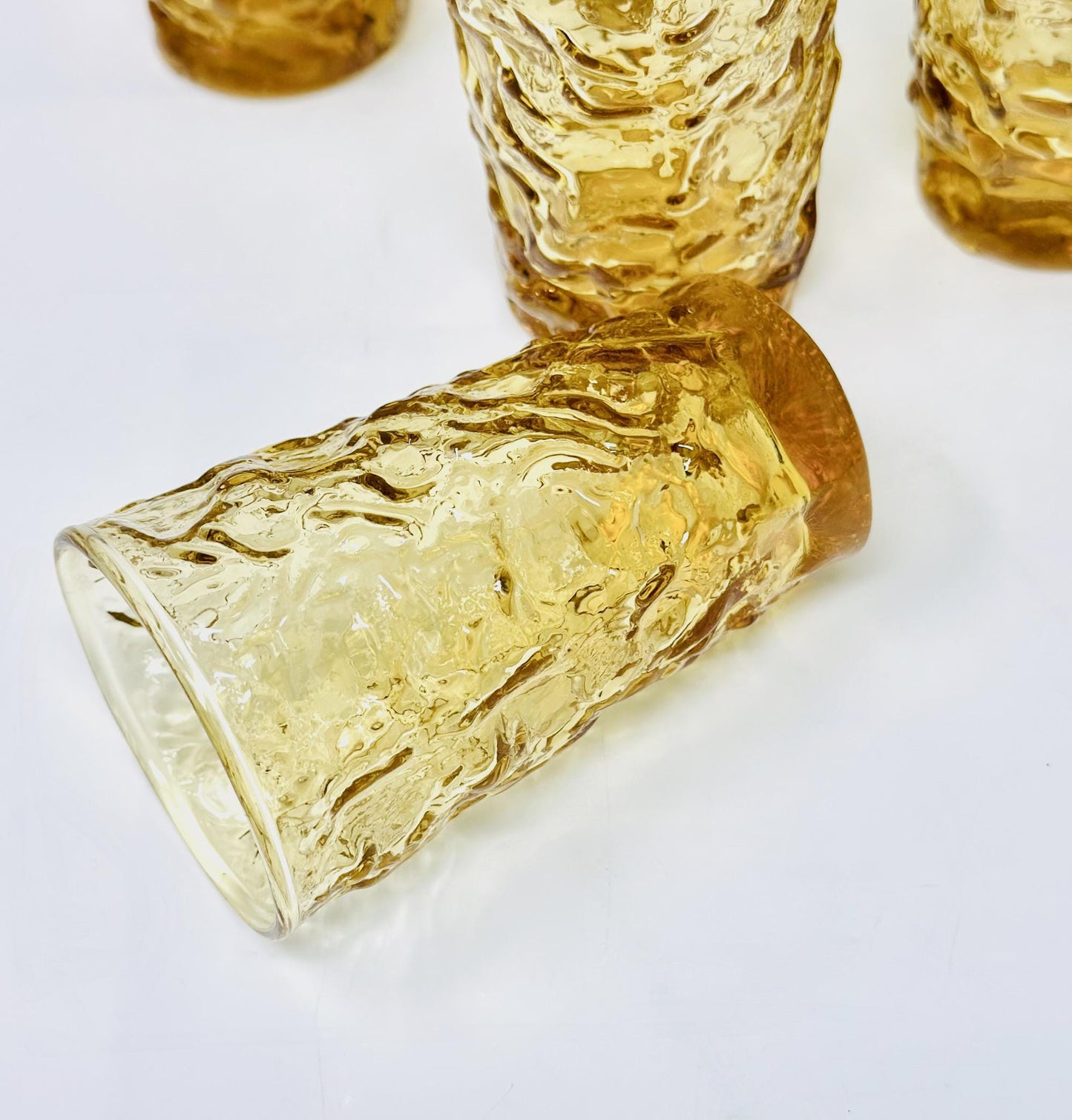 Anchor Hocking, Lido Milano, Six Juice Tumblers,  Honey Gold Amber Glass, Lancaster Ohio, 1970s