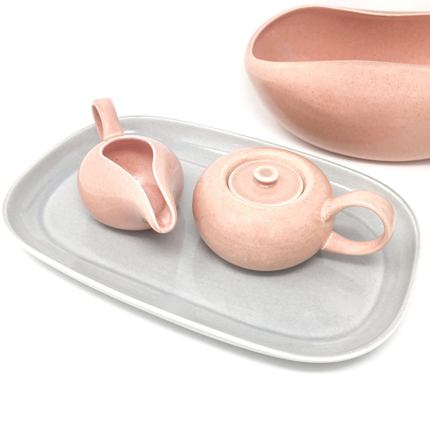 Russel Wright Coral Creamer and Sugar Bowl | MCM Steubenville Pottery