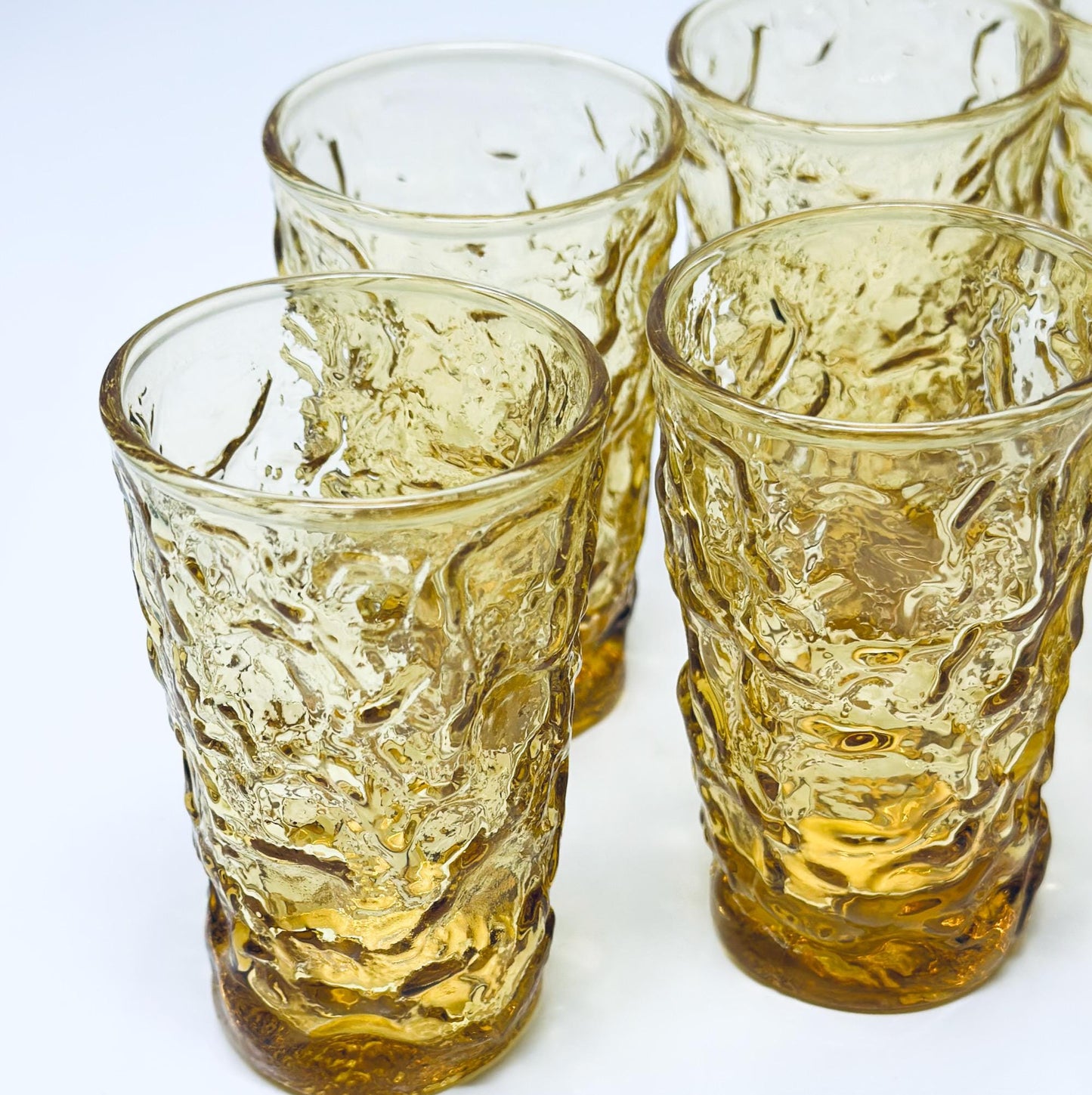 Anchor Hocking, Lido Milano, Six Juice Tumblers,  Honey Gold Amber Glass, Lancaster Ohio, 1970s