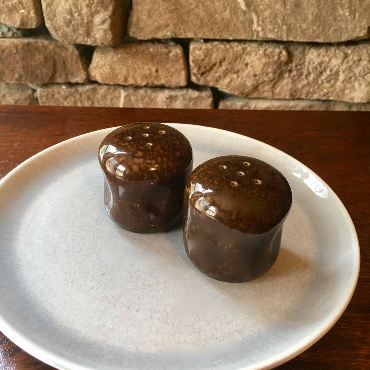 Russel Wright Black Chutney Salt & Pepper Shakers | American Modern Steubenville Pottery