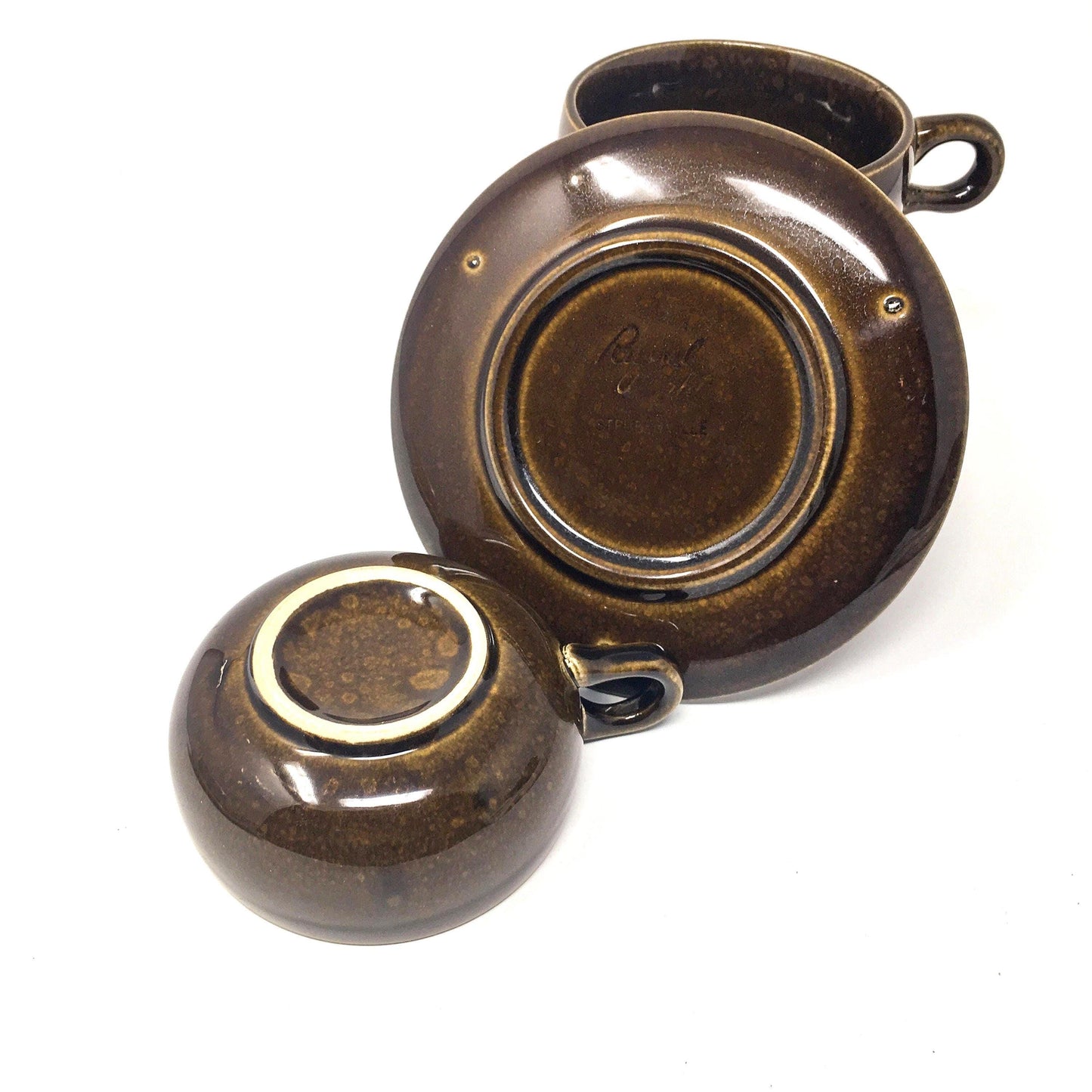 Russel Wright, American Modern, Black Chutney Flat Cup and Saucer, Steubenville Pottery, ca. 1950